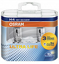 Лампа дальнего света 12В OSRAM H4 12V-60/55W Ultra Life Duo-Box 2шт